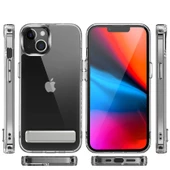 Apple iPhone 14 - Kılıf Standlı Şeffaf Silikon L-Stand Kapak thumbnail 1