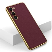 Samsung Galaxy S23 Plus - Kılıf Deri Görünümlü Kenarları Elektroplating Kaplama Fizyon Kapak thumbnail 8