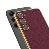 Samsung Galaxy S23 Plus - Kılıf Deri Görünümlü Kenarları Elektroplating Kaplama Fizyon Kapak thumbnail 7