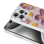 Apple iPhone 15 Pro Max - Kılıf Çiçek Desenli Parlak Taşlı Sert Silikon Garden Kapak thumbnail 2