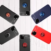 Apple iPhone 11 Pro Max - Kılıf Yüzüklü Karbon Ravel Silikon Kapak - 8