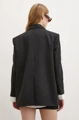 Çizgi Detaylı Çift Düğmeli Blazer Ceket Beyaz - 6