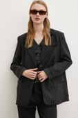 Çizgi Detaylı Çift Düğmeli Blazer Ceket Siyah - 1