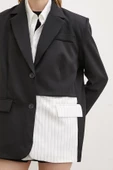Çizgi Detaylı Çift Düğmeli Blazer Ceket Beyaz - 5