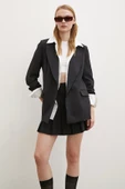 Çizgi Astarlı Cep Kapaklı Blazer Ceket Siyah - 4