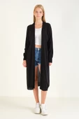 Kadın Oversize Cepli Uzun Hırka Siyah - 3