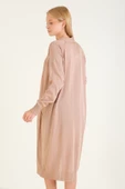 Kadın Oversize Cepli Uzun Hırka Vizon - 6