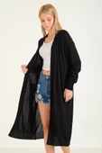 Kadın Oversize Cepli Uzun Hırka Siyah - 1