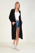 Kadın Oversize Cepli Uzun Hırka Siyah - 4