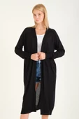 Kadın Oversize Cepli Uzun Hırka Siyah - 2