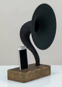 Akustik Gramofon Eskitme Gold Ahşap Gövde / Siyah Metal Başlık - 2