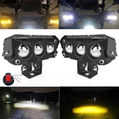 Led Spot Işık ve Sarı Beyaz Projektör Lens 3 Gözlü Dikdörtgen Baykuş Led Off Road Lamba Motosiklet ve İş Makinesi Projektörü 12V-85V - 8