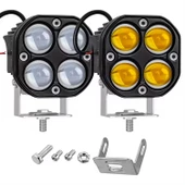 Led Spot Işık ve Beyaz Projektör Lens Kare Dört Gözlü Led Off Road Lamba Motosiklet ve İş Makinesi Projektörü 12V-85V - 5