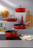 BONERA PRO PLUS 7 PARÇA İNDÜKSİYON TABANLI KIRMIZI & TİTANYUM SET - 1