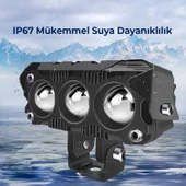 Led Spot Işık ve Sarı Beyaz Projektör Lens 3 Gözlü Dikdörtgen Baykuş Led Off Road Lamba Motosiklet ve İş Makinesi Projektörü 12V-85V - 6