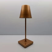 Konik Şapka Masa Lambası Metal Gold Gövde Şarjlı - 3