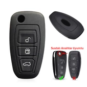 Ford Focus Mondeo Fiesta Kuga Sustalı Anahtar Uyumlu Silikon Oto Anahtar Kumanda Kabı Kılıf Siyah - 1