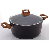 Bonera Vogue 26cm Ahşap Kulp Detaylı Granit Tekli Derin Tencere - 1