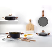 Bonera Vogue 26cm Ahşap Kulp Detaylı Granit Tekli Derin Tencere - 3