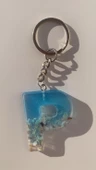 P Harfi Mavi Renk Deniz Kabuklu Gümüş Aksesuarlı Epoksi Anahtarlık El Yapımı Hediyelik thumbnail 1