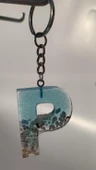 P Harfi Mavi Renk Deniz Kabuklu Gümüş Aksesuarlı Epoksi Anahtarlık El Yapımı Hediyelik thumbnail 7