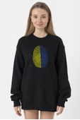 Sarı Lacivert Parmak İzi Siyah Kadın 2ip Sweatshirt - 1