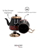 Bonera Academia Dekorlu, Gold Kulp Siyah Emaye Çaydanlık Seti - 4