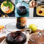 Ahşap Kapaklı Borosilikat Cam Tencere Seti - 4