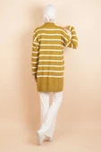 Kendinden Fitilli Yan Çizgili Tunik Kazak Yağ Yeşili - 3