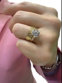 Tek taş Gurmet Model Alyans İkili Kombin Günlük 8 Ayar Altın Yüzük thumbnail 3