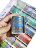 5mm Altın folyo baskılı İnce Yapışkanlı dekoratif maskeleme Kağıdı, Desenli bant 10 lu - Yıldız - 1