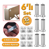 Mobilya Kanepe Baza Koltuk Çekyat 15 Cm Krom Metal Yükseltme Ayağı Ayakları M8 Aparatlı 6'lı Set - 1