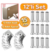 Mobilya Kanepe Baza Koltuk Çekyat 15 Cm Krom Metal Yükseltme Ayağı Ayakları M8 Aparatlı 12'li Set - 1