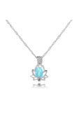 Mavi Gece Parlayan Lotus Çiçeği Kolye Aksesuar - 4