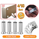 Mobilya Kanepe Baza Koltuk Çekyat 15 Cm Krom Metal Yükseltme Ayağı Ayakları M8 Aparatlı 4'lü Set thumbnail 1