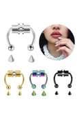 Siyah Renk Mıknatıslı Fake Sahte Septum Piercing Aksesuar - 3