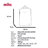 Classone Mila PR-EK102 15,6'Su Geçirmez Kumaş Fermuar Notebook Sırt Çantası+Kablosuz Mouse - 9