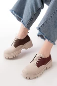 Bej Garni Bağcıklı Günlük Yüksek Tabanlı Loafer Ayakkabı - 1