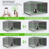 KOBB KBL36GTP Yeşil Çapraz Çizgi Lazer Distomat + Uzaktan Kumanda + Tripod + Taşıma Çantası - 3