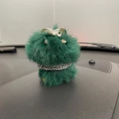 Kristal Taşlı Tüylü Sallanan Zıp Zıp Pufi Araç İçi Torpido Süsü Yeşil - 1