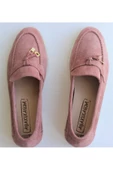 Hakiki Deri Pudra Küçük Ve Büyük Beden Günlük Kadın Ayakkabı Loafer Makosen - 8