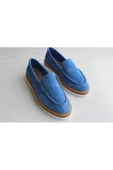 Hakiki Deri Mavi Günlük Kadın Ayakkabı Loafer Makosen - 1