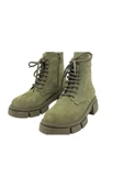 Gerçek Deri Yeşil Süet Bağcıklı Ve Fermuarlı Kadın Bot - 5