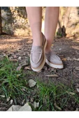 Hakiki Deri Bej Günlük Kadın Ayakkabı Loafer Eva Taban Makosen Babet Loafer1 - 5