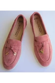 Hakiki Deri Pudra Küçük Ve Büyük Beden Günlük Kadın Ayakkabı Loafer Makosen - 3