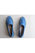 Hakiki Deri Mavi Günlük Kadın Ayakkabı Loafer Makosen - 5