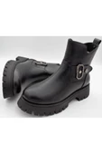 Hakiki Deri Kadın Bot Siyah Yandan Toka Detaylı Fermuarlı Bot thumbnail 1