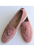 Hakiki Deri Pudra Küçük Ve Büyük Beden Günlük Kadın Ayakkabı Loafer Makosen - 4