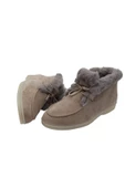 Hakiki Deri Bej Süet Kürklü Bağcıklı Kadın Bot thumbnail 4