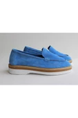 Hakiki Deri Mavi Günlük Kadın Ayakkabı Loafer Makosen - 2